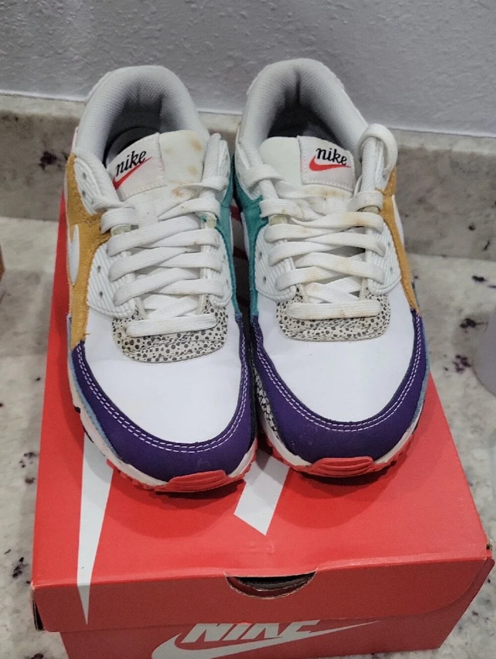 Nike White Red Mustard Teal Purple Leopard Accent Sneaker